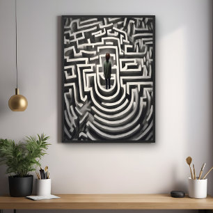 Poster Perdu dans le Maze Art Abstrait noir et blanc