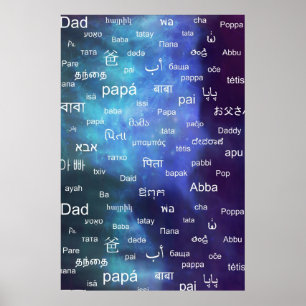 Poster Père dans de nombreuses langues du monde - Bleu