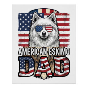 Poster Père Esquimau Américain Patriotique Vintage Chien