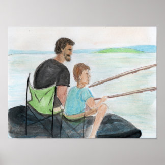 Poster Père et Fils Pêchant