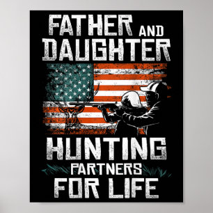 Poster Père Fille Partenaires De Chasse Drapeau Américain