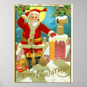 Poster Père Noël à la cheminée