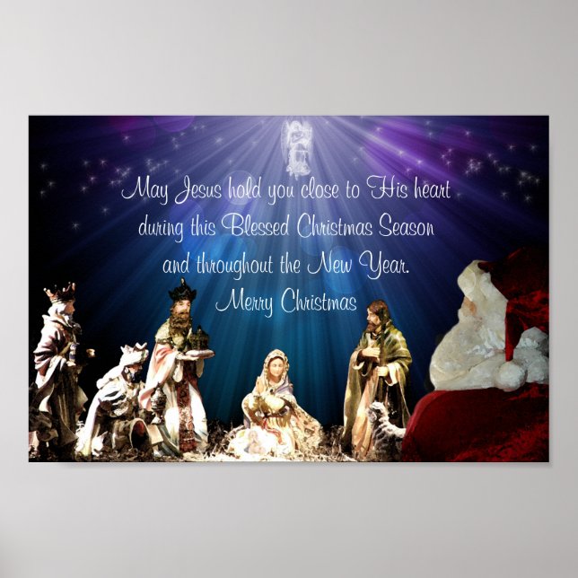 Poster Père Noël à la Nativité (Devant)