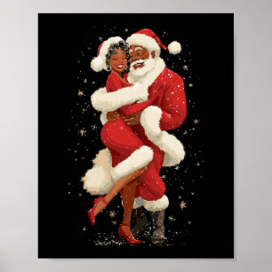 Poster Père Noël afro-américain dansant avec Mme Claus po