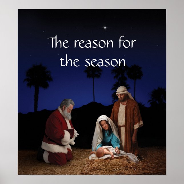 Poster Père Noël agenouillé à la Nativité (Devant)