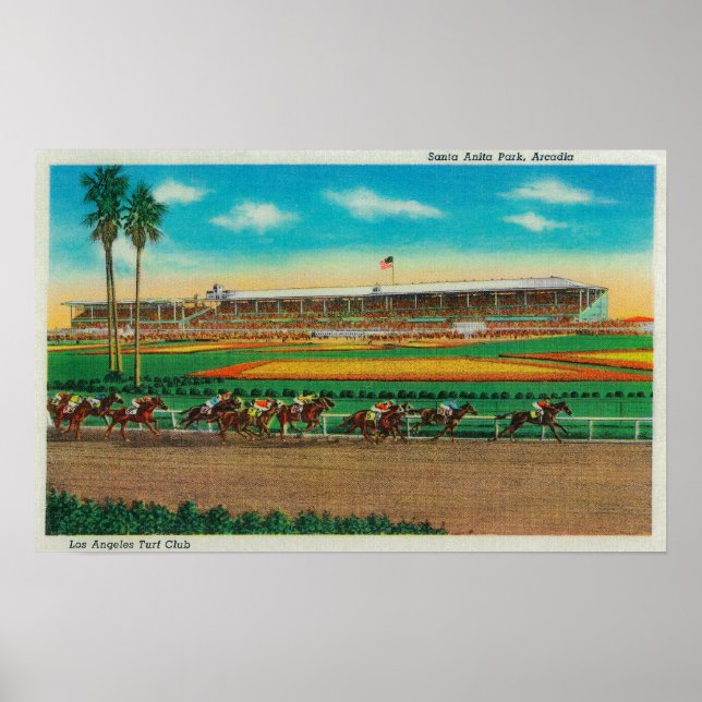 Poster Père Noël Anita Park Horse Races Arcadia, CA (Devant)