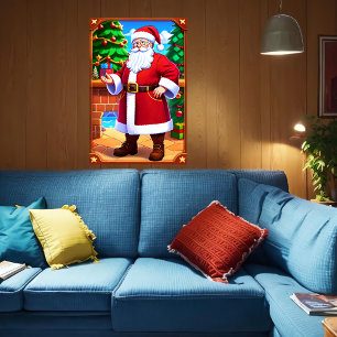 Poster Père Noël, arbre de Noël et cadeaux   Art AI