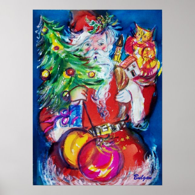 POSTER PÈRE NOËL AVEC ARBRE DE NOËL ET CADEAUX (Devant)