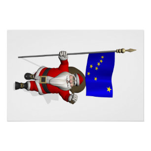 Poster Père Noël avec drapeau de l'Alaska