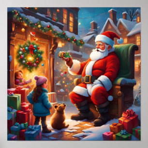 Poster Père Noël avec enfants