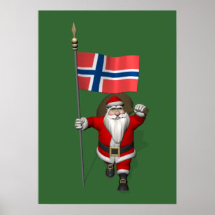 Poster Père Noël avec l'enseigne de la Norvège