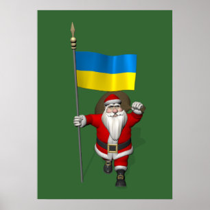 Poster Père Noël Avec L'Enseigne De L'Ukraine