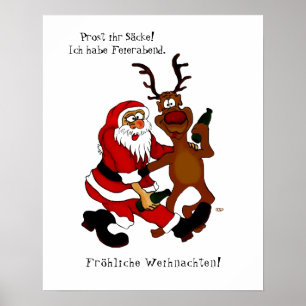 Poster Père Noël avec orignal - Joyeux Noël