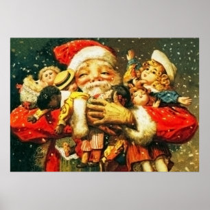 Poster Père Noël avec poupées