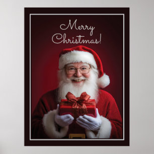 Poster Père Noël avec un cadeau de Noël