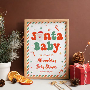Poster Père Noël Baby Baby shower Bienvenue