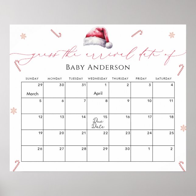 Poster Père Noël Baby Christmas Guess the due Date Calend (Devant)