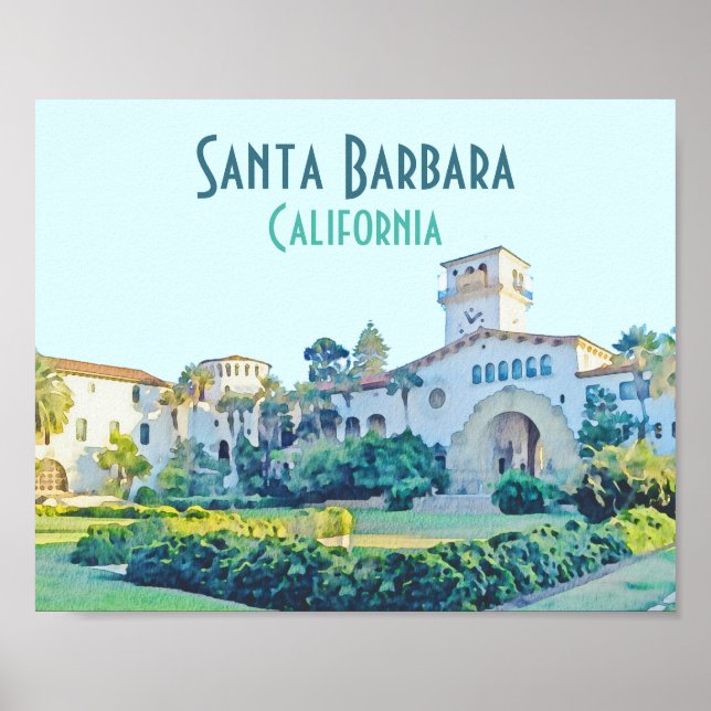 Poster Père Noël Barbara California Courthouse Watercolor (Devant)