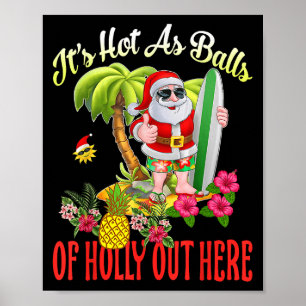 Poster Père Noël Beach Hot Dès Noël Holly Drôle En Juil