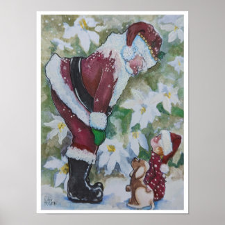 Poster Père Noël, bébé et chiot