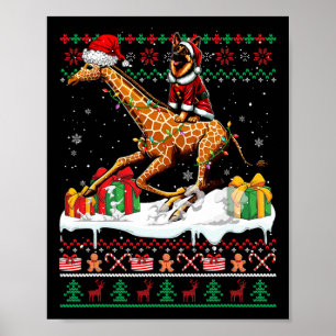 Poster Père Noël Berger Allemand Riding Giraffe Noël Swe