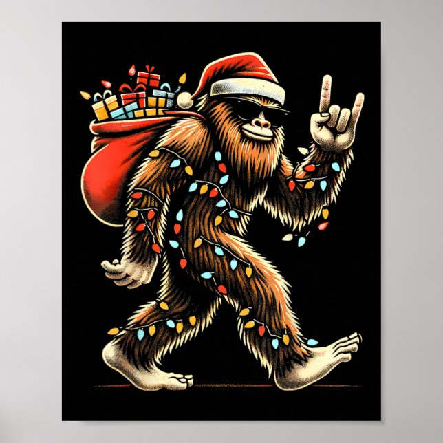 Poster Père Noël Bigfoot lumières de Noël Rock drôle Sasq (Devant)