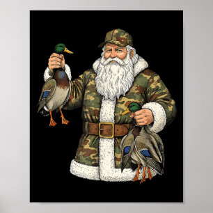Poster Père Noël Camouflé Canard Colvert Chasse Noël Chas