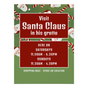 Poster Père Noël Candy, Santa Claus Heures d'accueil
