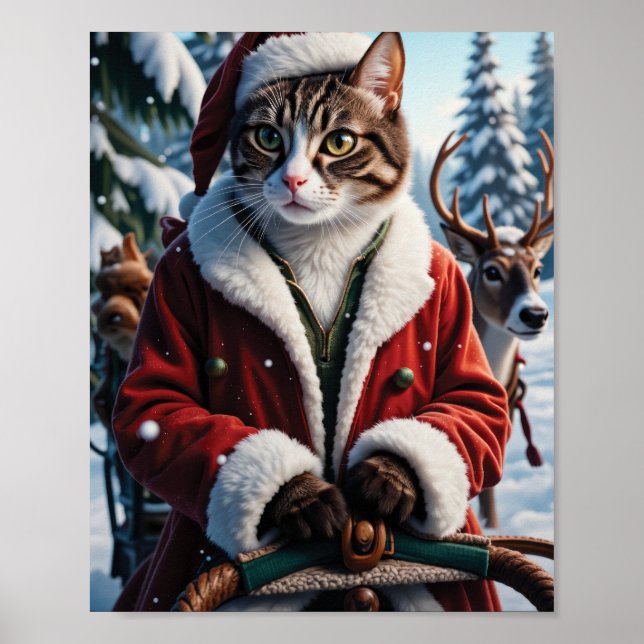 Poster Père Noël Cat à la tête de l'aube de Noël (Devant)
