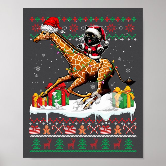 Poster Père Noël Cat Riding Giraffe Sweat de Noël Adulte  (Devant)
