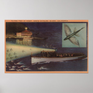 Poster Père Noël Catalina Island, CA Casino, Flying Fish