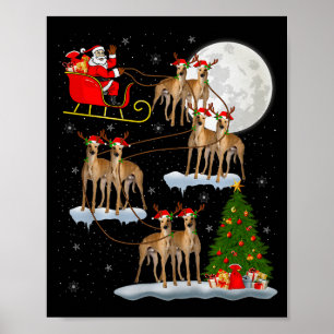 Poster Père Noël Chien de Saint-Hubert Traîneau Volant Dr