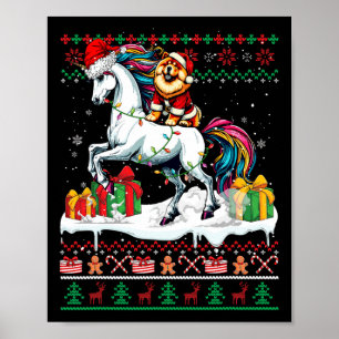 Poster Père Noël Chow Chow Riding Unicorn Sweater L