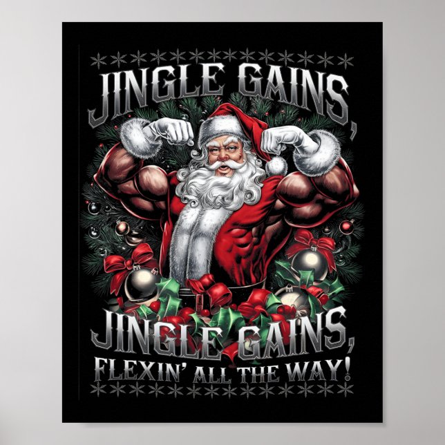 Poster Père Noël Christmas Gym entraînement Jingle Gains  (Devant)