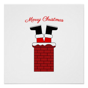 Poster Père Noël coincée dans une cheminée