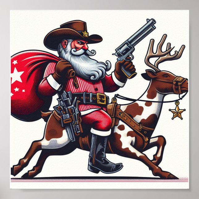Poster père Noël comme cowboy (Devant)