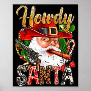 Poster Père Noël Cowboy Salut Noël Western Country