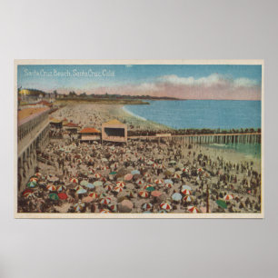 Poster Père Noël Cruz, CA - Scène de plage pleine de gens