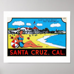 Poster Père Noël Cruz, Californie Étiquette de bagages Vi