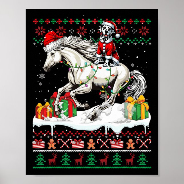 Poster Père Noël Dalmatie équitation Cheval Noël Sweater  (Devant)