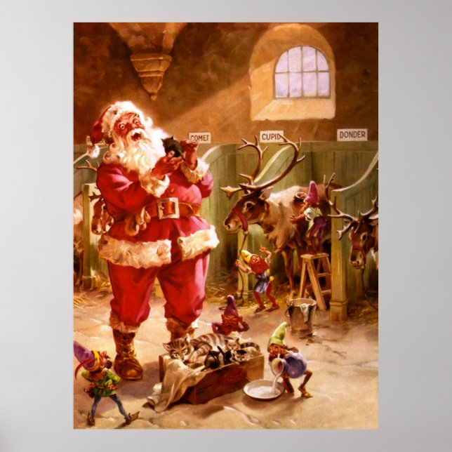 Poster Père Noël dans la grange Reindeer (Devant)