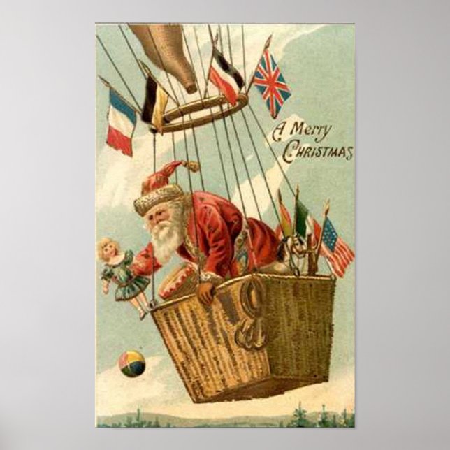 Poster Père Noël de Noël dans un ballon à air chaud (Devant)