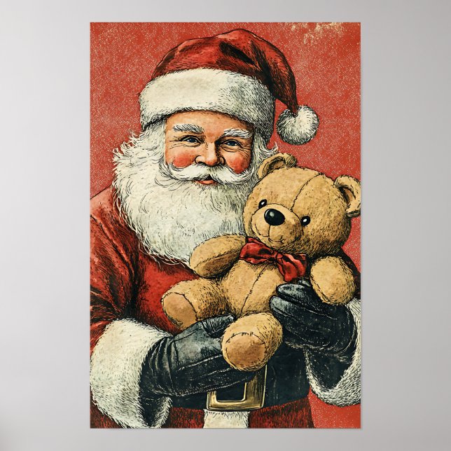 Poster Père Noël de Noël vintage nostalgique (Devant)