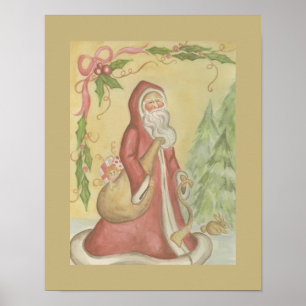 Poster Père Noël de style antique encadré mural