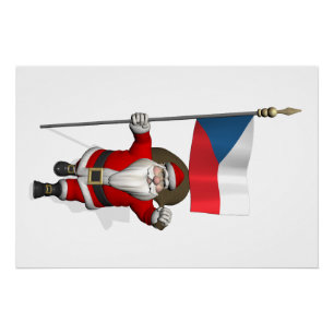 Poster Père Noël Doux Avec Drapeau De République Tchèque