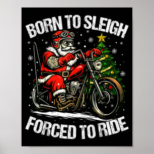 Poster Père Noël drôle de Noël à moto vélo motard