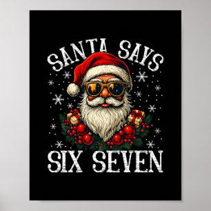 Poster Père Noël drôle dit six sept Noël 67 Meme Xmas