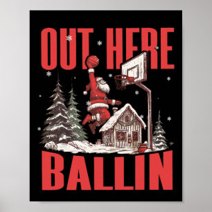 Poster Père Noël drôle et funky par ici à Noël en esquiss