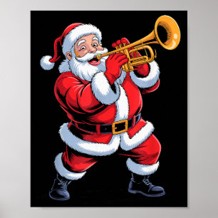 Poster Père Noël drôle jouant de la trompette Vacances No