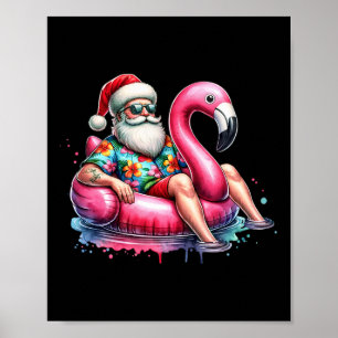 Poster Père Noël en chemise hawaïenne Flamingo Floatie No